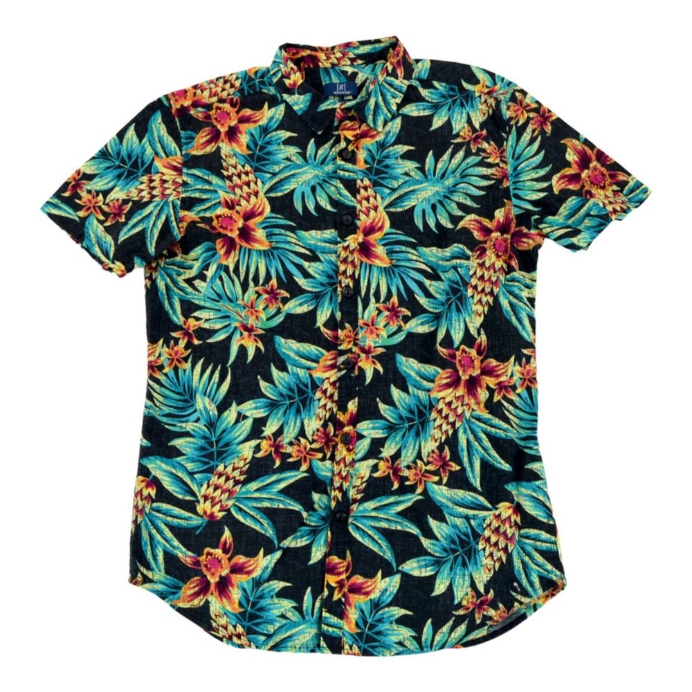 George Men's Short Sleeve Button Up Shirt M‎ 38-40 Slim Fit Hawaiian Multicolor